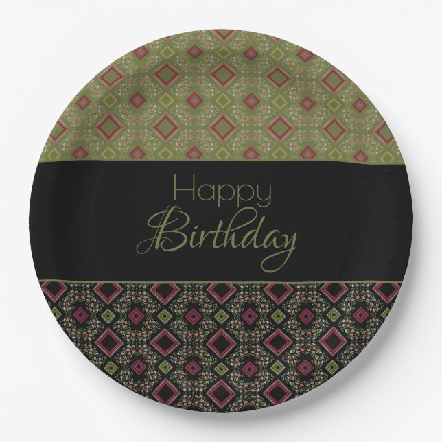 Prato De Papel Verde Oleícola Elegante Com Preto (Frente)