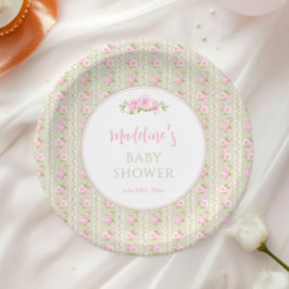 Prato De Papel Verde Sage Floral Vintage