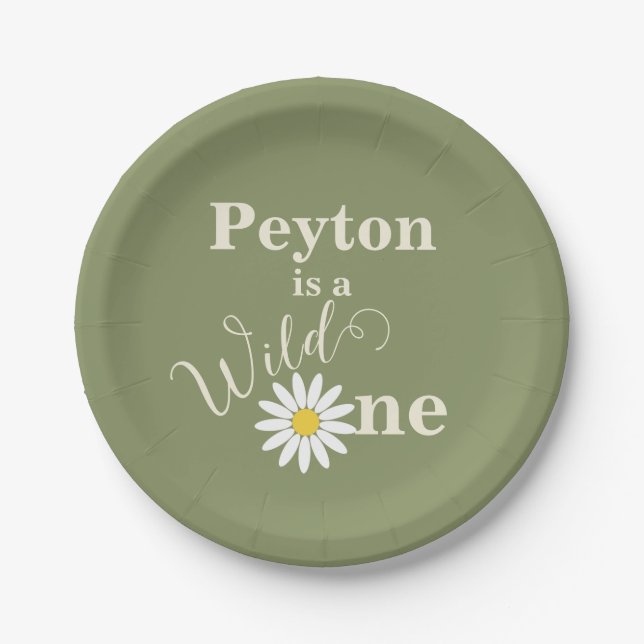 Prato De Papel Verde Selvagem Um Primeiro Aniversário (Frente)