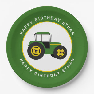 Prato De Papel Verde Trator - Aniversário Personalizado