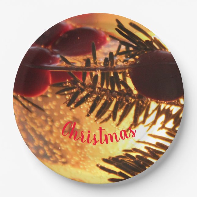 Prato De Papel Verde Vermelho Brilhante E Dourado (Frente)