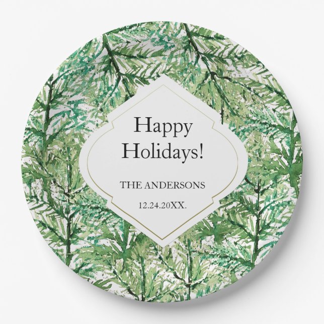 Prato De Papel Verdes Cores de Pinheiros Ocidentais (Frente)