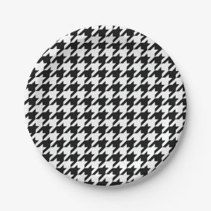Prato De Papel Verificação de houndstooth Clássico Branco Preto