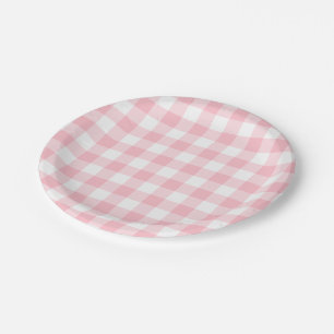 Prato De Papel Verificações de Gingham de grandes dimensões, rosa