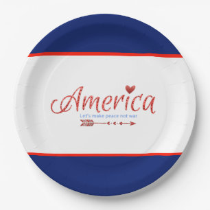 Prato De Papel Vermelho, branco, azul, bandeira, estrelas, setas,