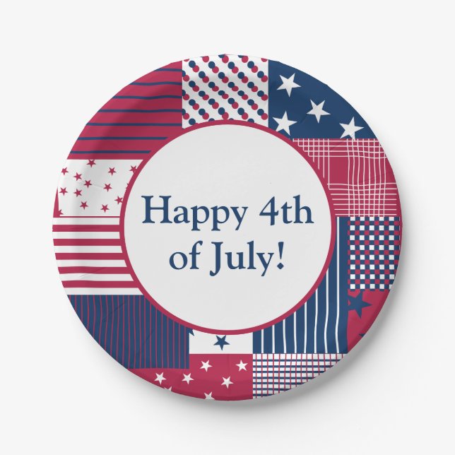 Prato De Papel Vermelho, Branco e Azul (Frente)