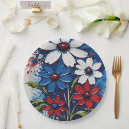 Prato De Papel Vermelho Branco E Azul Disias Floral