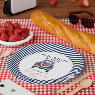 Prato De Papel Vermelho Branco e Devido Churrasco Patriótico