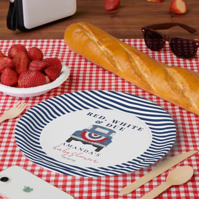 Prato De Papel Vermelho Branco e Devido Churrasco Patriótico  (Piquenique)