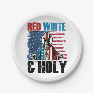 Prato De Papel Vermelho Branco e Santo Papa Leão XIV, 4 de Julho