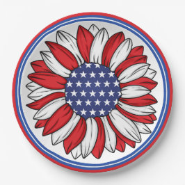Prato De Papel Vermelho, branco, girassol patriótico azul