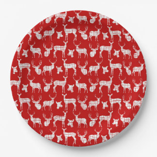 Prato De Papel Vermelho com placas de papel de veado branco