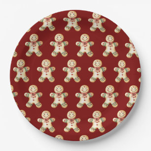 Prato de papel vermelho de Natal de gengibre fofo