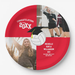 Prato De Papel Vermelho Desportivo para Graduação de Voleibol