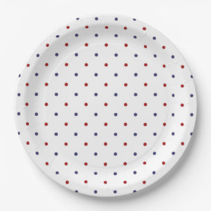 Prato De Papel Vermelho e Bolinhas Azul-Marinho - Clássico Preppy