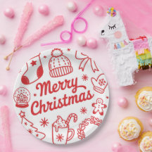 Prato de Papel Vermelho e Branco para o Natal