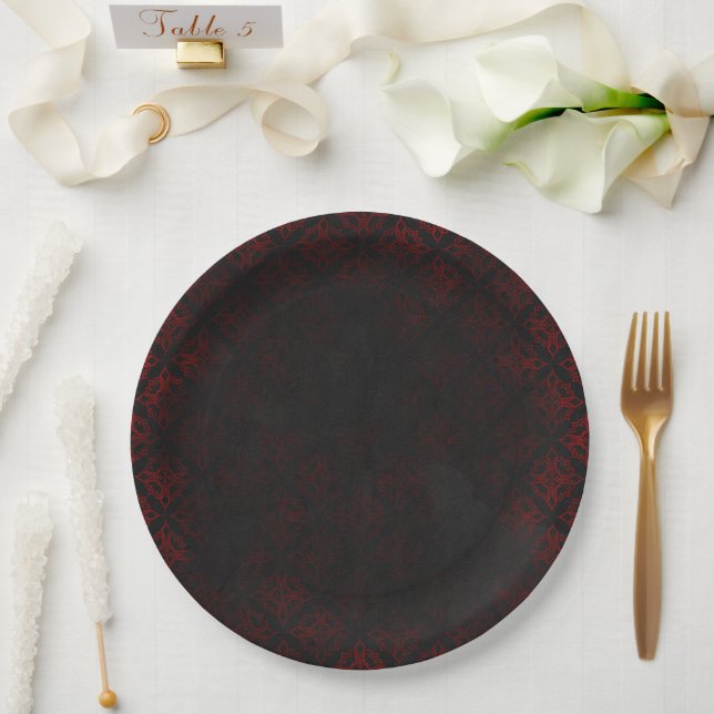 Prato De Papel Vermelho e Preto Grunge Gótico (Casamento)