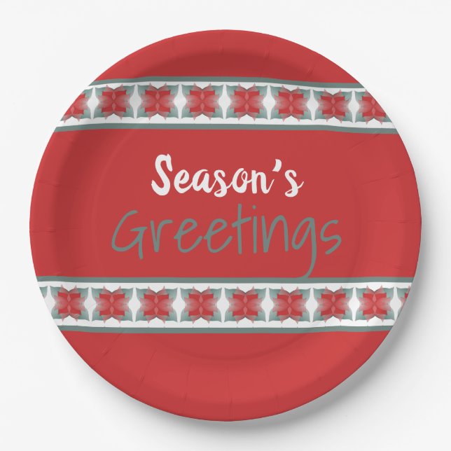 Prato De Papel Vermelho e Teal (Frente)