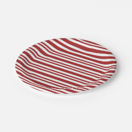 Prato De Papel Vermelho festivo e listrado branco