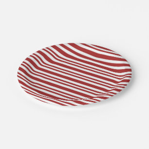 Prato De Papel Vermelho festivo e listrado branco