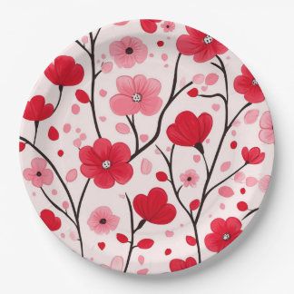 Prato De Papel Vermelho Floral Romântico