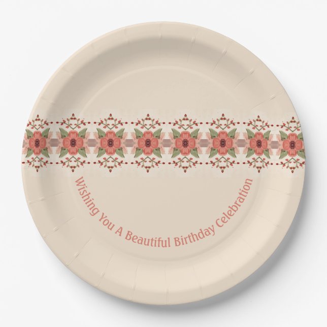 Prato De Papel Vermelho Laranja Floral (Frente)