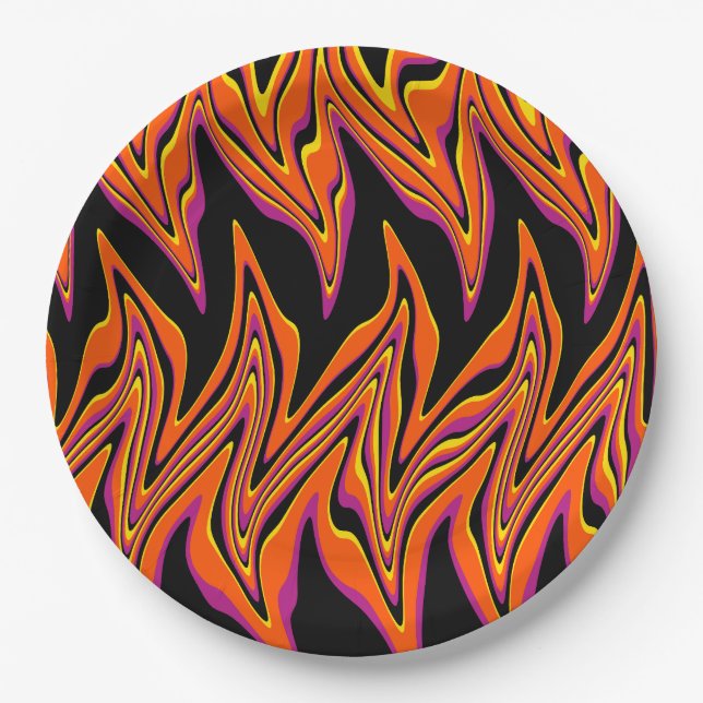 Prato De Papel Vermelhos em preto, rosa, laranja e amarelo (Frente)