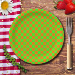 Prato De Papel Vermelhos Neon Vermelhos Checkerboard Vintage<br><div class="desc">Quadro de Verificação Neon Verde e Laranja | Vintage | Clássico | Evolução | NA MODA | Moda | Mínimo</div>
