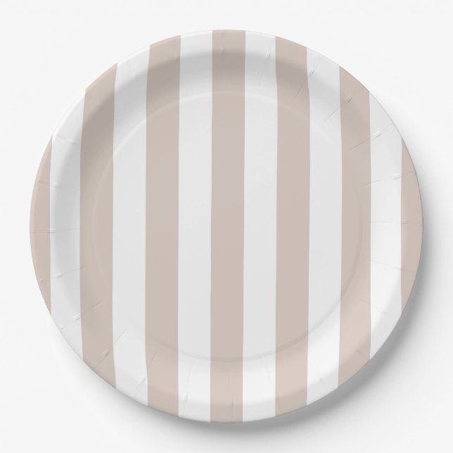 Prato De Papel Vertical Stripes Beige E White Stripes (Frente)