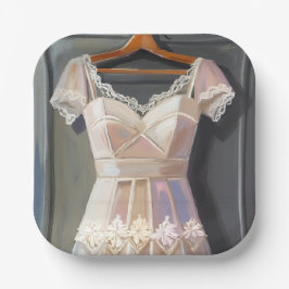 Prato De Papel Vestido de Noiva de Renda | Aquarela de Capa de No