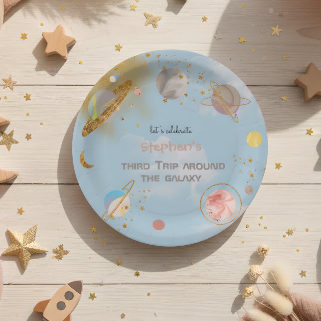 Prato De Papel Viagem ao redor do aniversário do espaço da galáxi (Criador carregado)