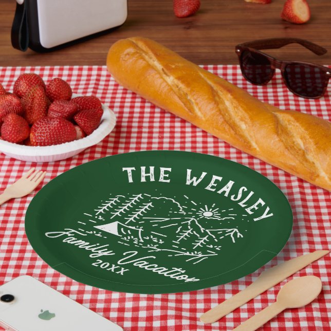 Prato De Papel Viagem de Vintage Camping Family (Piquenique)