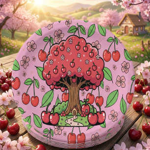 Prato De Papel Vibrações Vermelhas Kawaii de Cereja Estética Fofa