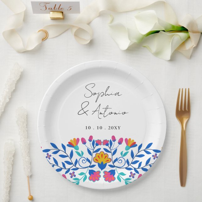 Prato De Papel Vibrant Mexicano Floral Fiesta Wedding (Casamento)