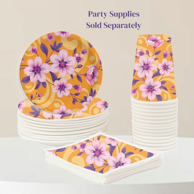 Prato De Papel Vibrant Summer Floral-Dopamina (Vibrant Summer Flower Pattern – Dopamine Dressing-Party Supplies plates napkins and cups)