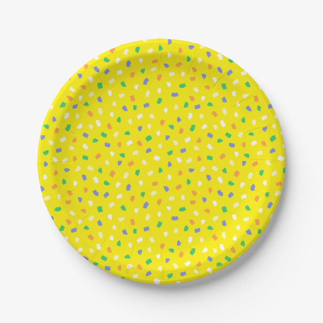 Prato De Papel Vibrant Terrazzo Confetti Party Bright Yellow (Frente)