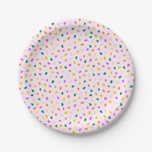 Prato De Papel Vibrant Terrazzo Confetti Party Pink Lemonade (Frente)