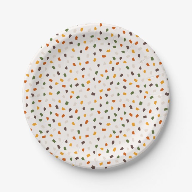 Prato De Papel Vibrant Terrazzo Confetti Party Warm Retro (Frente)