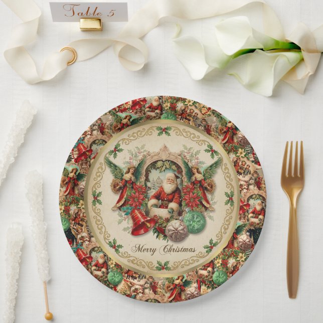 Prato De Papel Vibrant Victorian Christmas Collage (Casamento)