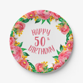 Prato De Papel Vibrante, Rosa Quente e Amarelo, Aquarela