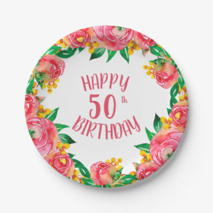 Prato De Papel Vibrante, Rosa Quente e Amarelo, Aquarela