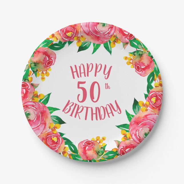 Prato De Papel Vibrante, Rosa Quente e Amarelo, Aquarela (Frente)