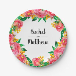 Prato De Papel Vibrante, Rosa Quente e Amarelo, Aquarela