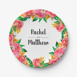 Prato De Papel Vibrante, Rosa Quente e Amarelo, Aquarela