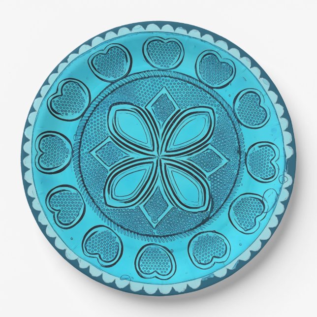 Prato De Papel Vidro Antiquado Aquático Romântico Floral Falso Ch (Frente)