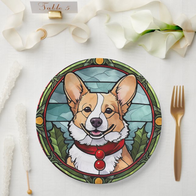 Prato De Papel Vidro Pintado de Natal Corgi (Casamento)