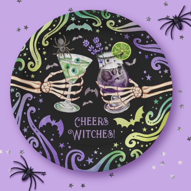 Prato De Papel Vidros de coquetel do Dia das Bruxas (Cheers Witches Halloween Cocktail Glasses Paper Plates)