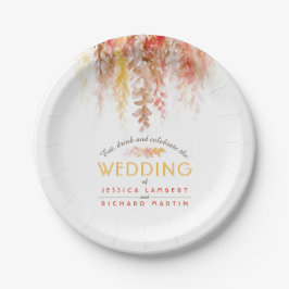 Prato De Papel Vinhas aquarelas casamento outono vermelho-alaranj