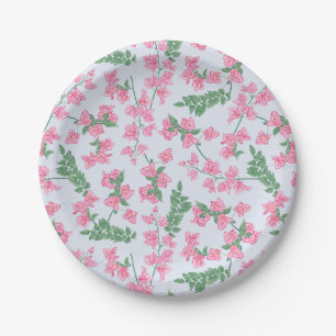 Prato De Papel Vinhas Azuis Pintadas, Rosa e Verde, Florais Coste