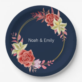 Prato De Papel Vinheta redonda clássica de rosa Wedding